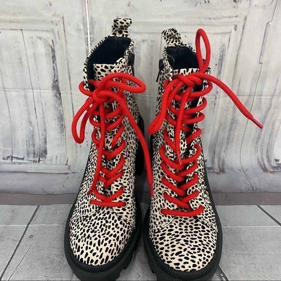 Gianni Binni Tan Red Ryedderr Cheetah Heeled Lug Sole Combat Boots Leather 6M - Picture 7 of 14